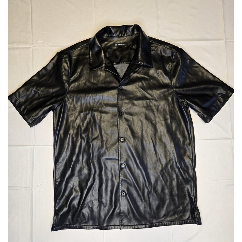 INC‎ International Concepts Mens Jax Reg Fit Button Faux Leather Camp Shirt MED - Picture 3 of 9